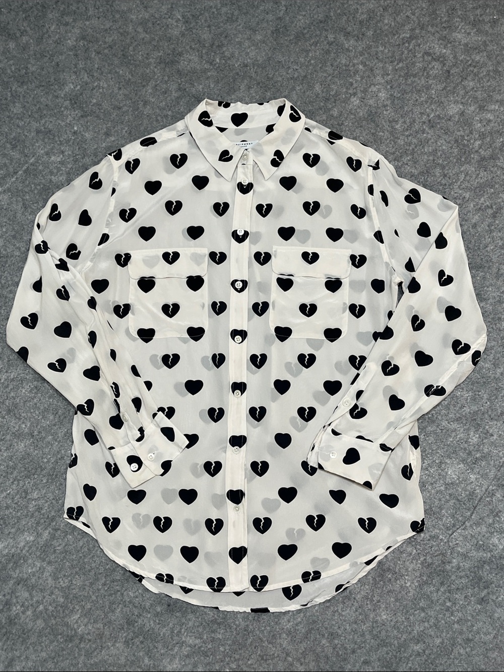 Equipment Ivory Blouse with Black Broken Heart Print